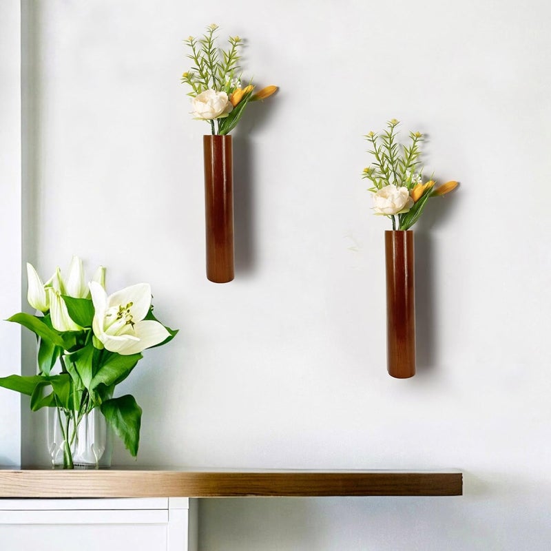 AIM & GGKK Wood Wall Vase for Flowers Set of 2, Wall Mounted Wooden Planters Holder for Indoor Plants, Bedroom Living Room Bathroom Kitchen Modern Decor - Image 5
